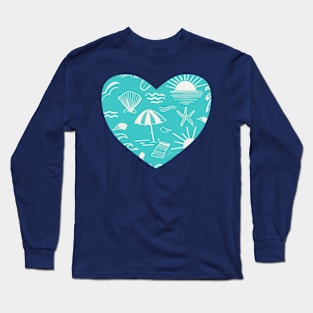 Beach Day Aqua and White Long Sleeve T-Shirt